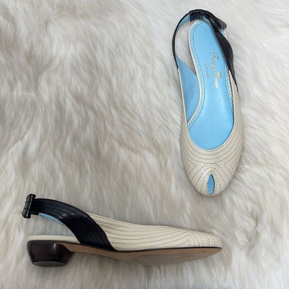 Tracy Reese New York Ivory/Black Slingback Sz 37/7 - Picture 1 of 6